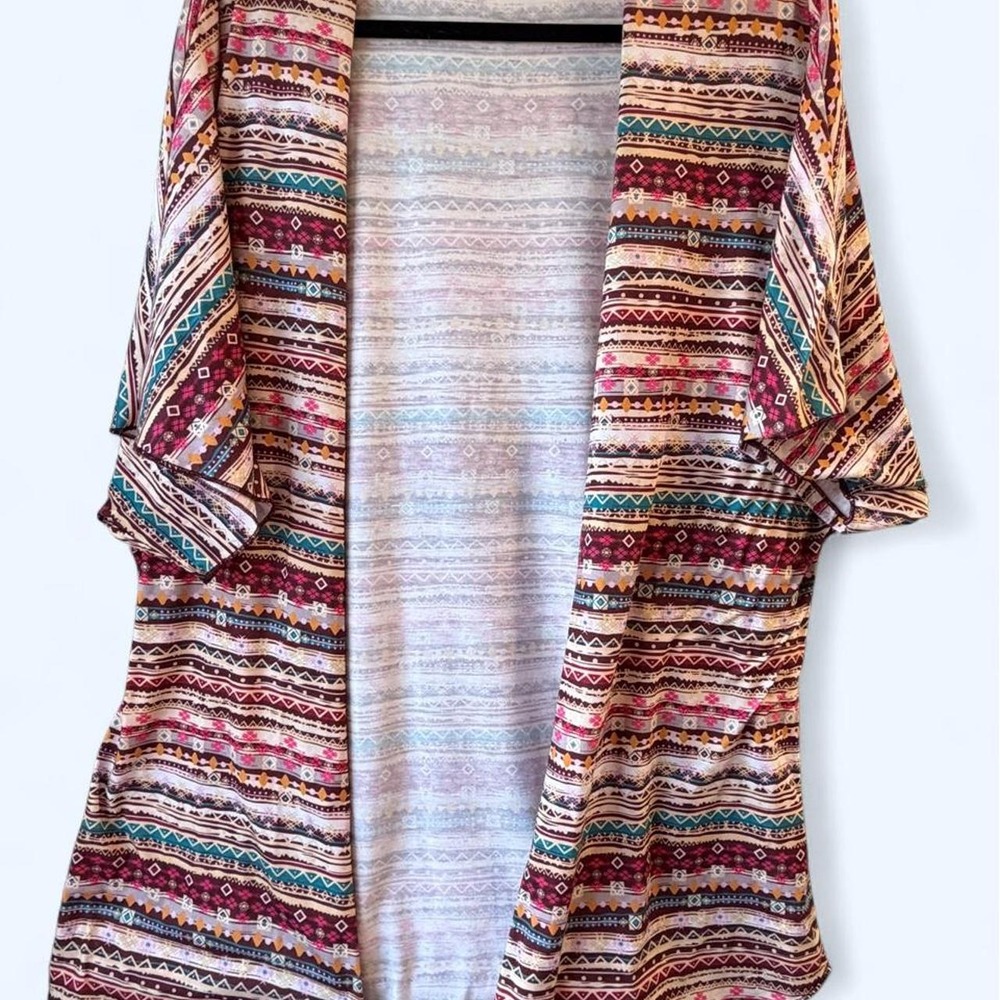 Tees2urdoor Multicolor Geometric Aztec Open Front  Kimono Top Womens L/XL